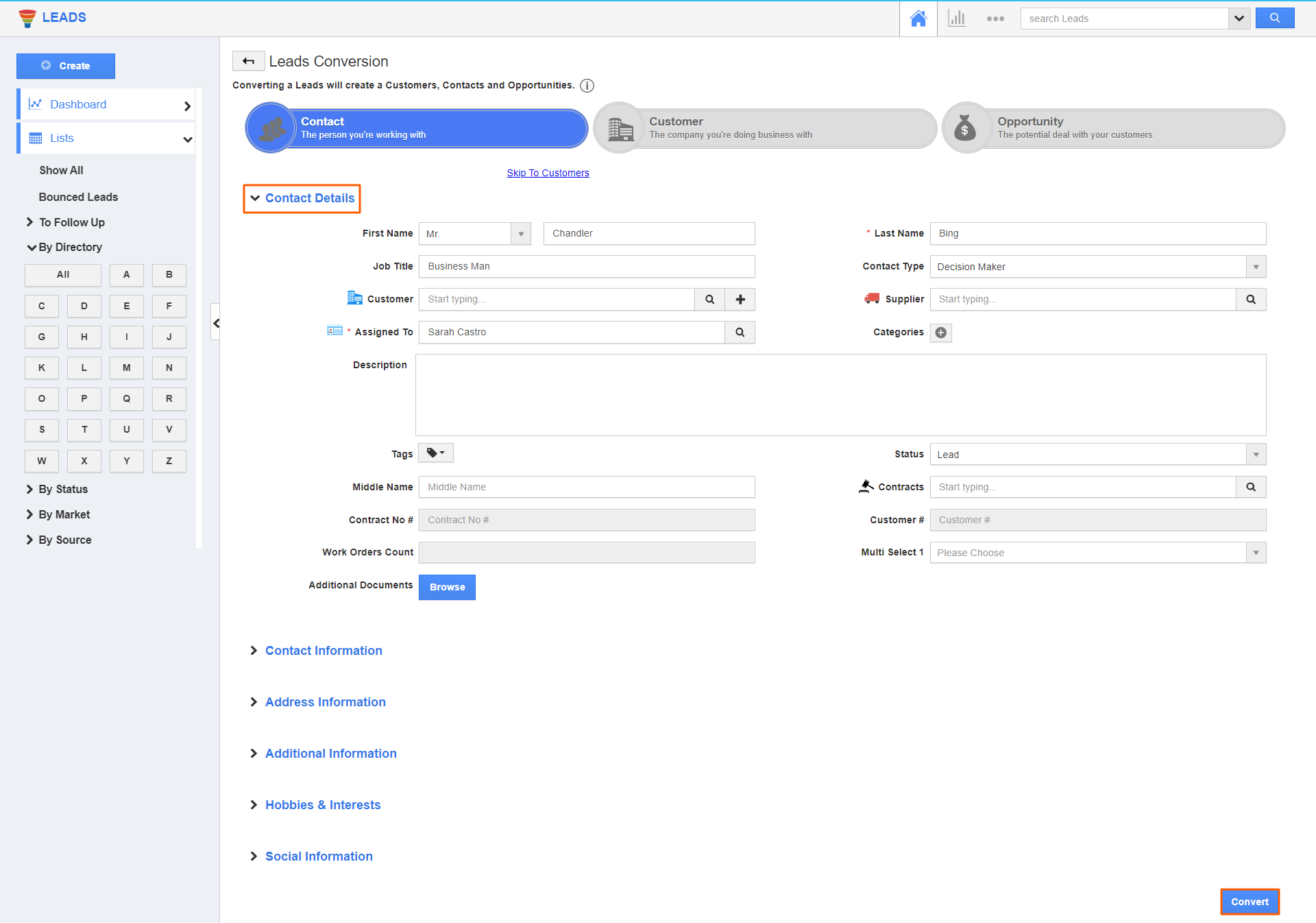 Leads - Contact Convert